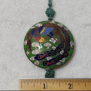 Vintage Round Cloisenne Pendant on a mint‎ green cord